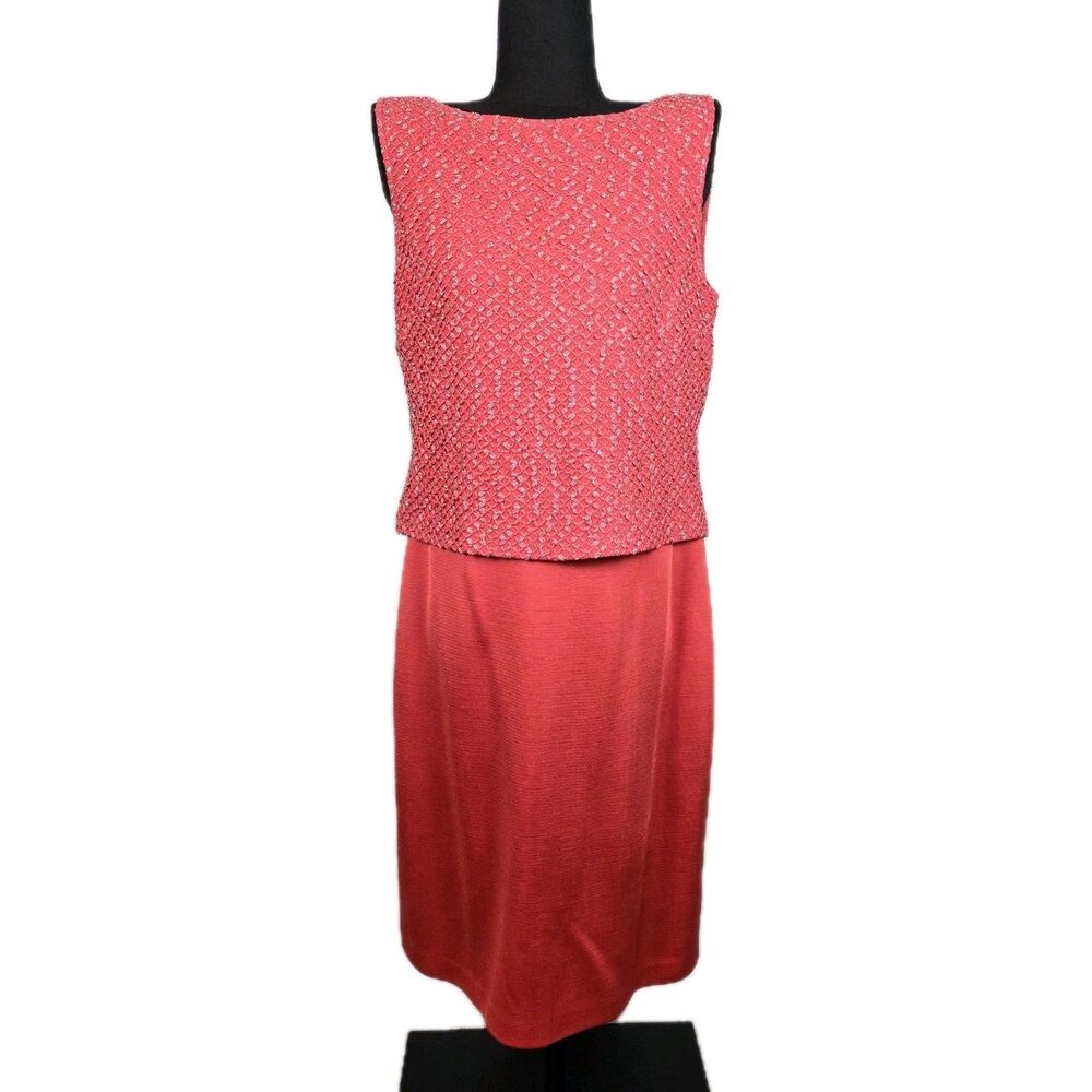 St John Red Santana Knit Evening Dress Layered Metallic Women’s Size 10 Elegant